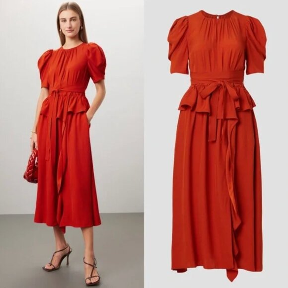 ULLA JOHNSON Marion Puff Sleeve Structured Midi Dress Monochrome Size 10 - Picture 1 of 10